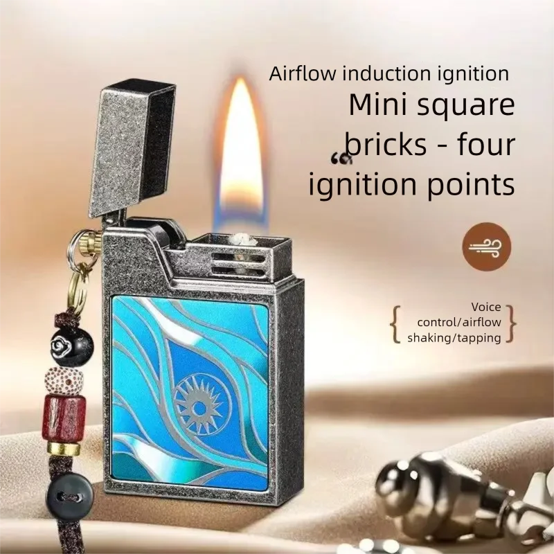 

Новая металлическая керосиновая зажигалка с голосовым управлением, четыре способа зажигания, мини-маленькая квадратная черная технологичная зажигалка, мужской подарок