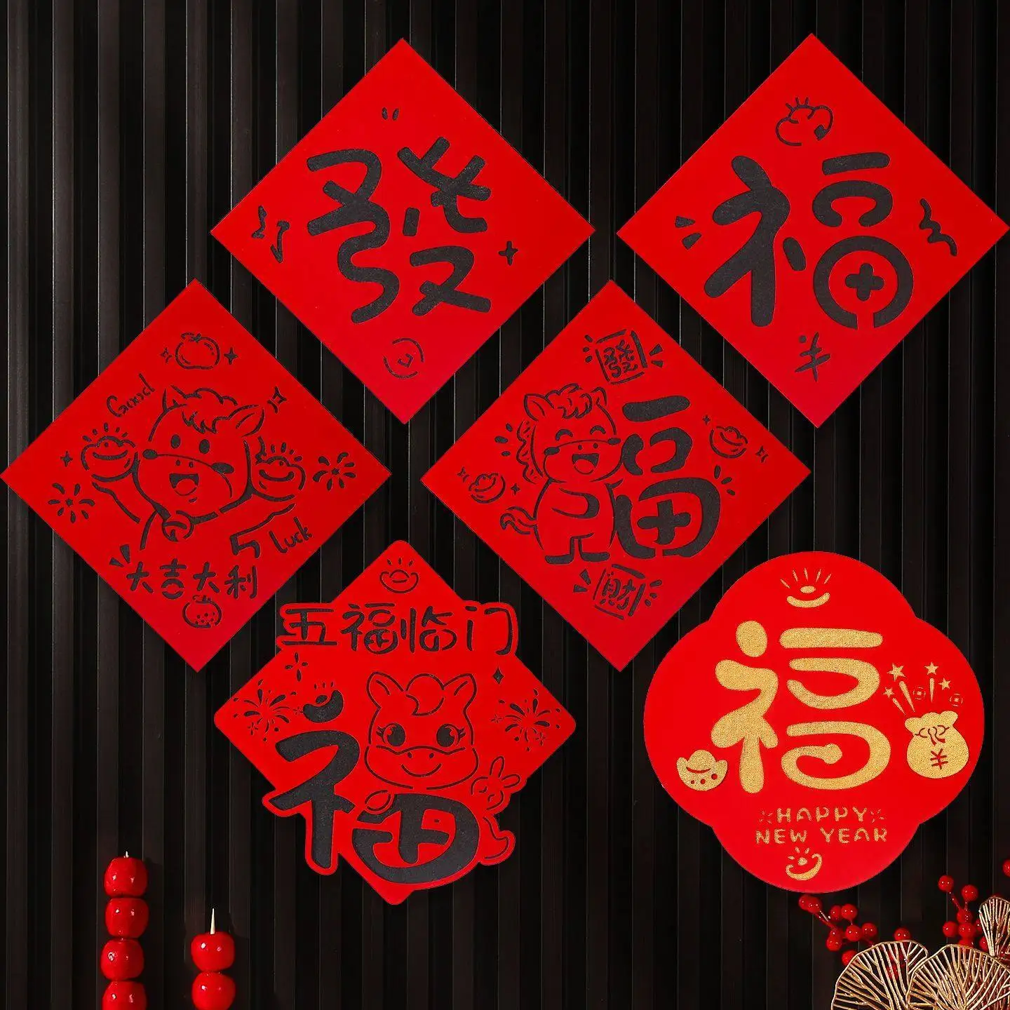 New Year's New High end Double layered Three dimensional Fortune Character Door Patch