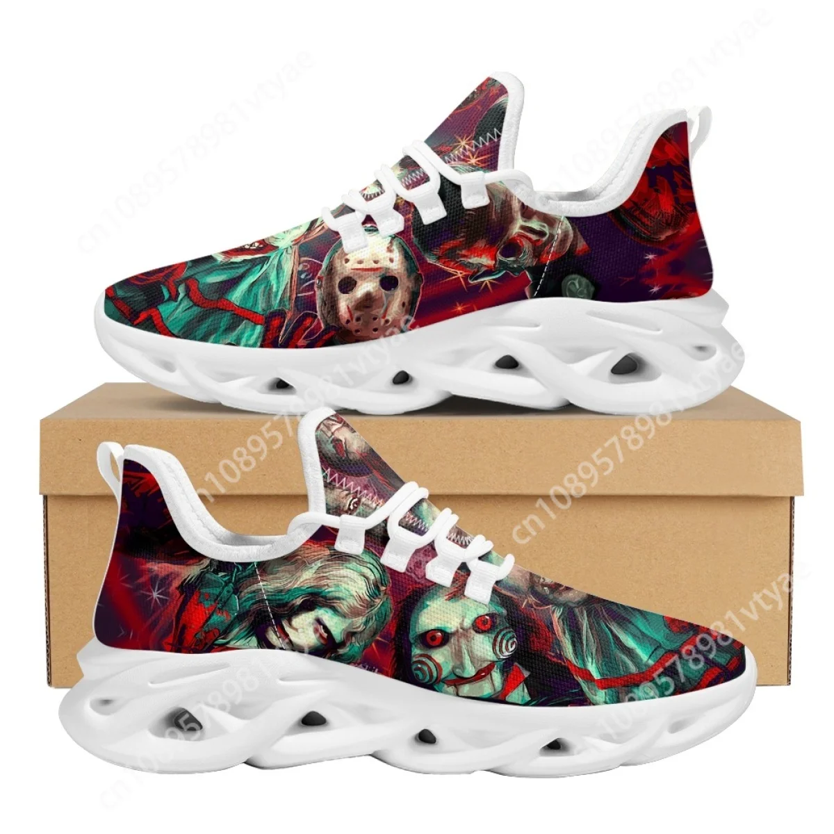 Horror Movie Killer Character Sneakers for Women Men Jason/Michael Myers/Chucky Air Cushion Tennis Shoes Halloween Gift Footwear