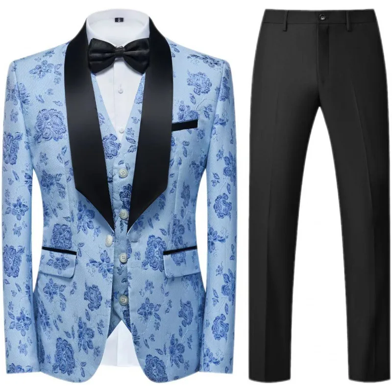 

A444Popular Spring and Autumn New Men's Printed Suit Wedding Set for Men's Groom Dresses and Three piece Suit Set