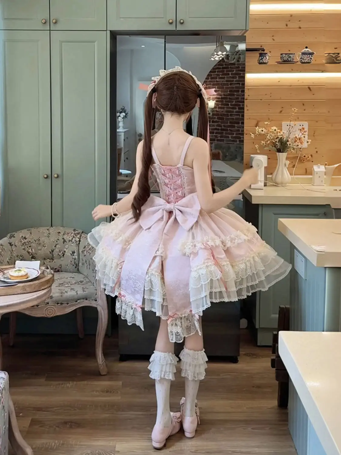 MAGOGO Victorian Sweet Lolita Jsk Dress Women Kawaii Cute Lace Ruffles Bow Ballet Dress Japanese Vintage Elegant Princess Dress