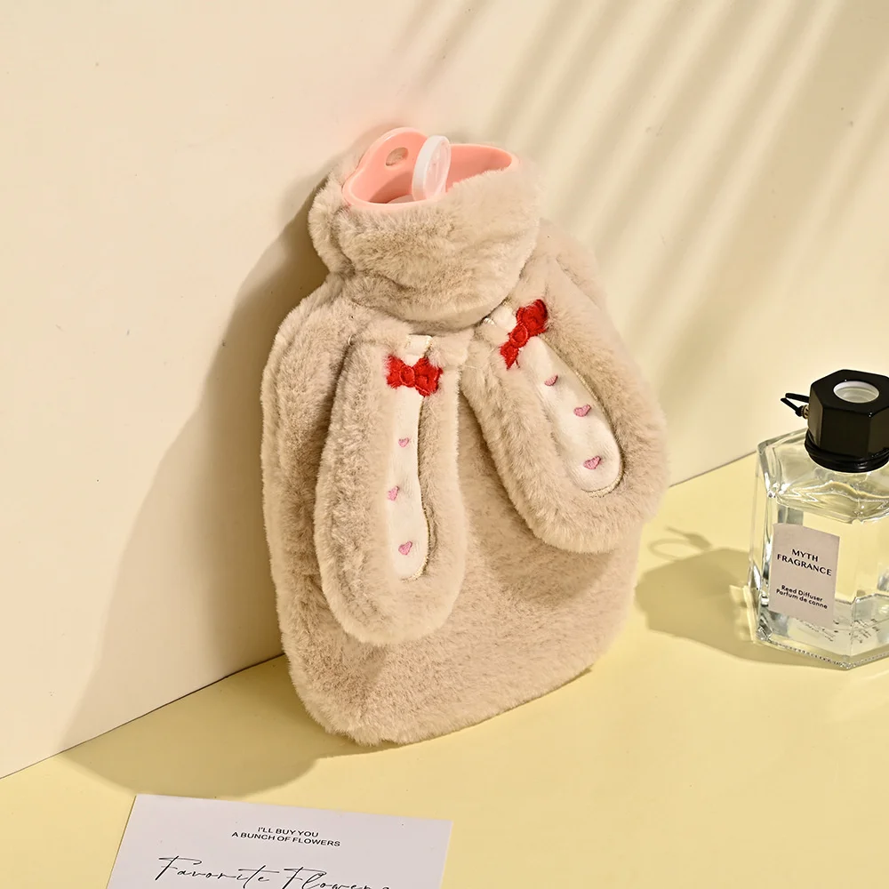 1000ML Cute Rabbit Hot Water Bag With Plush Cover Water Filling Hot-water Bag Hand Feet Warmer Winter Warm Water Bag