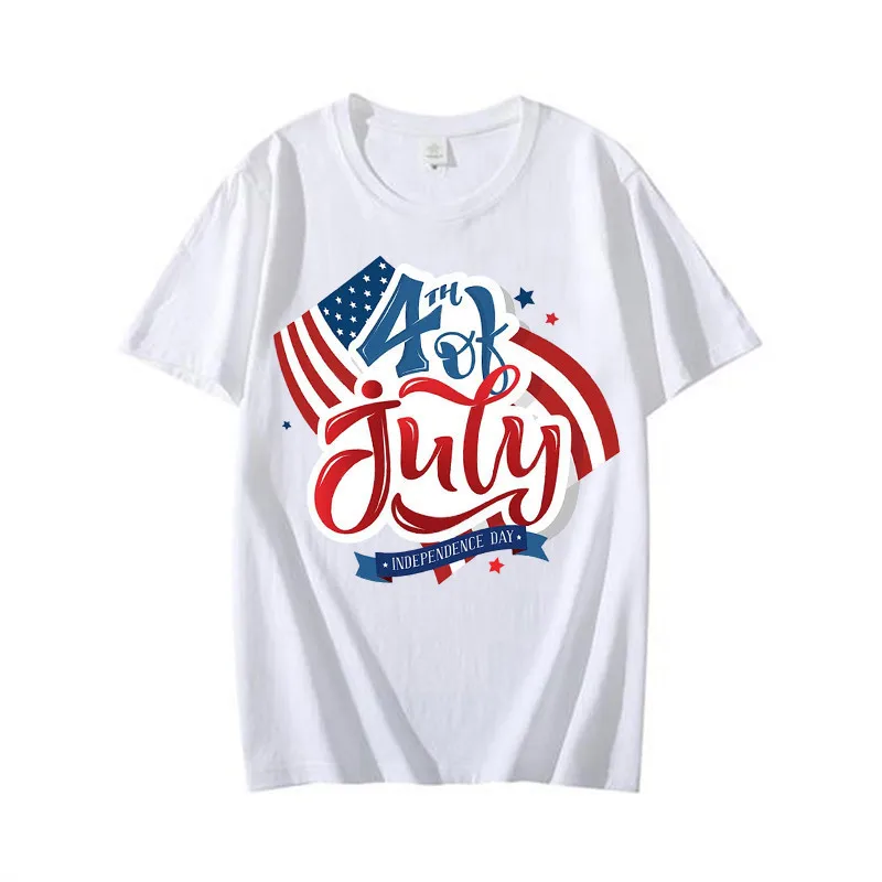 

Y2kT women's T-shirts summer fashion T-shirts leisure solid color round collar vintage Independence Day pattern printing