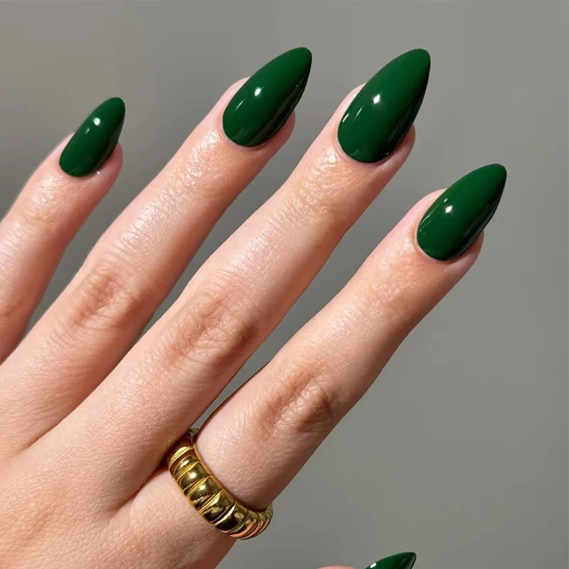 

30pcs Dark Green Press-On Nails - Minimalist Matte Almond Shape Medium Length (Multi Sizes) False Nails With Wearing Tools