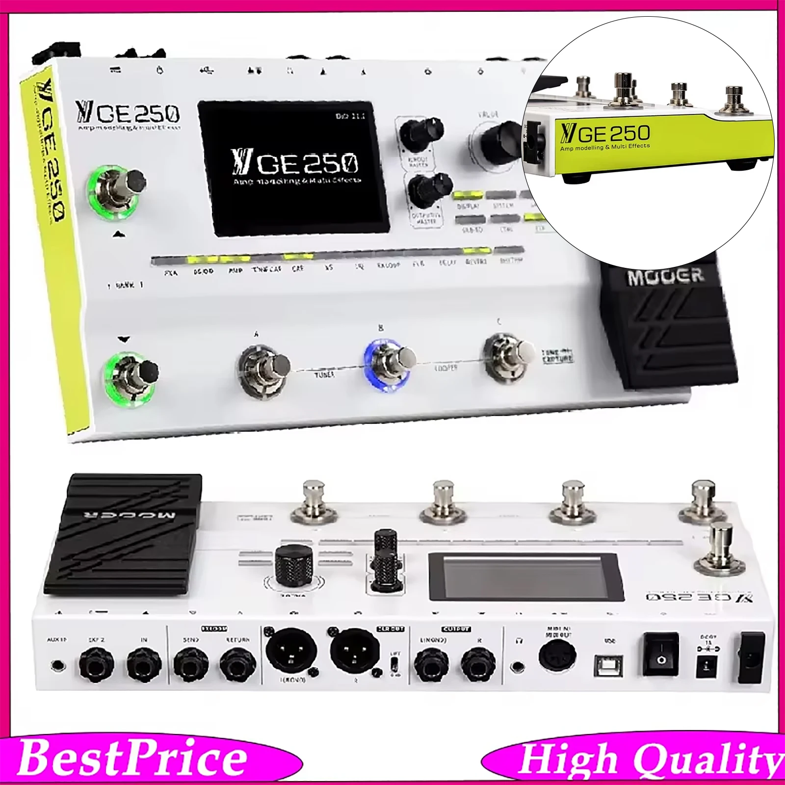 MOOER GE250 Guitar Effect Pedal 180 Effect Types 32 IR Digital AMP Modelling Digital Pedal for Guitar Gig Show Performance