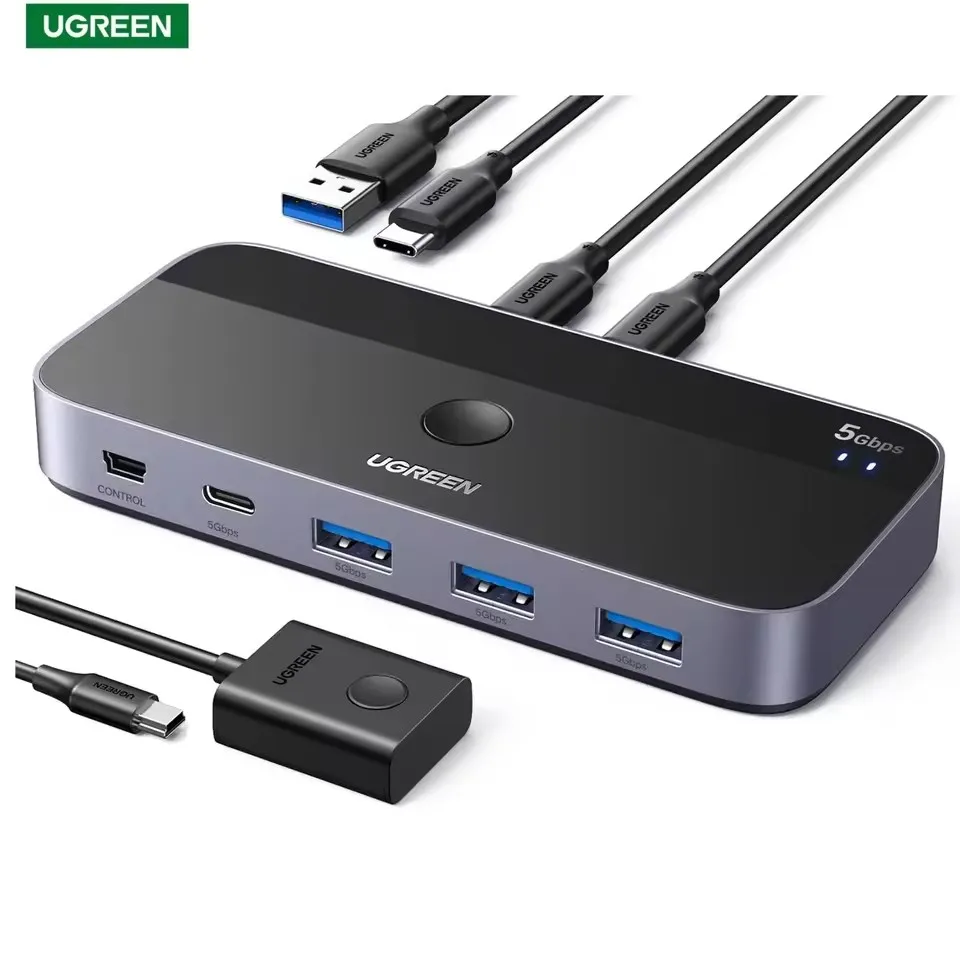 UGREEN CM687 USB Switch A& C Input Computers Share 4 USB Ports, USB Switcher Selector for PC Laptop Keyboard Mouse Webcam