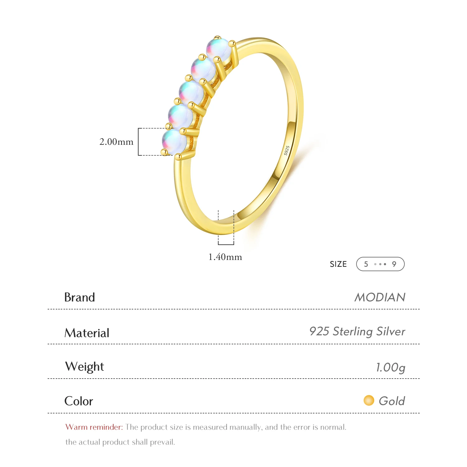 MODIAN 925 Sterling Silver Simple Prong Setting Moonstone Finger Ring Fashion Gold Color Stackable Jewelry For Women Gfit