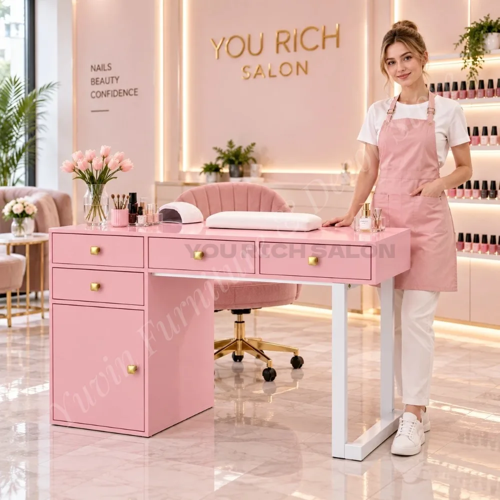 Premium Manicure Table Functional Nail Desk Modern Nail Salon Station with Spacious Worktop Storage Drawers for Beauty Salon