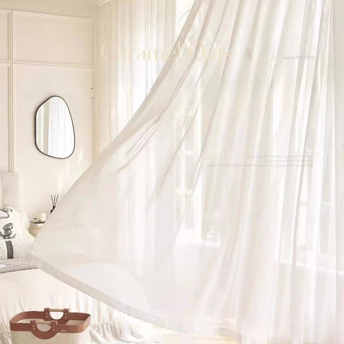 Cream French Curtain White Beige Curtains Screens for Balcony White Gauze Hotel Bay Window Room High End Drapes UV Protection
