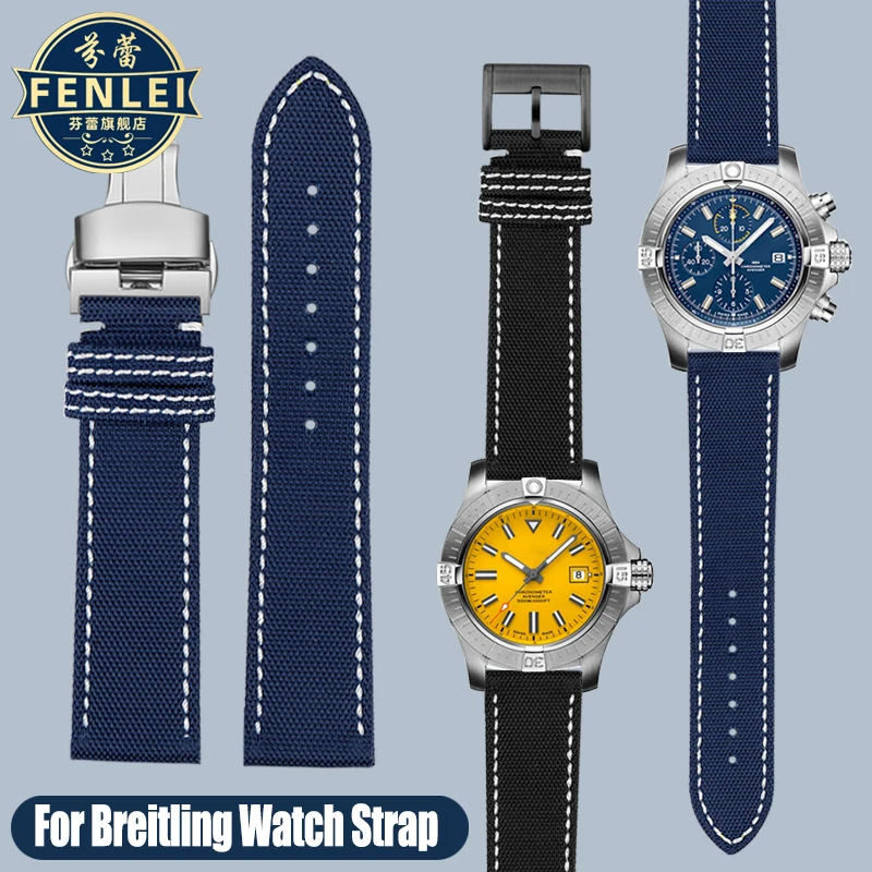 22mm dla Breitling Blackbird Scout mściciel nurkujący morska wilk nylonowy pasek do zegarka brezent Super seria Ocean skórzany pasek