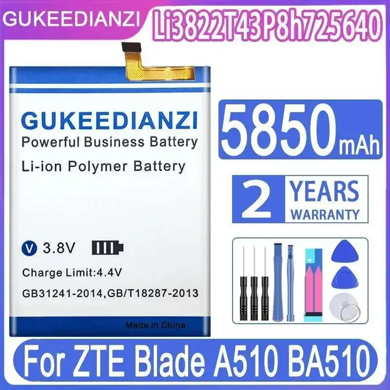 

Для Zte Blade A510 BA510 5850 мАч аккумулятор мобильного телефона надежное питание Li3822t43p8h725640