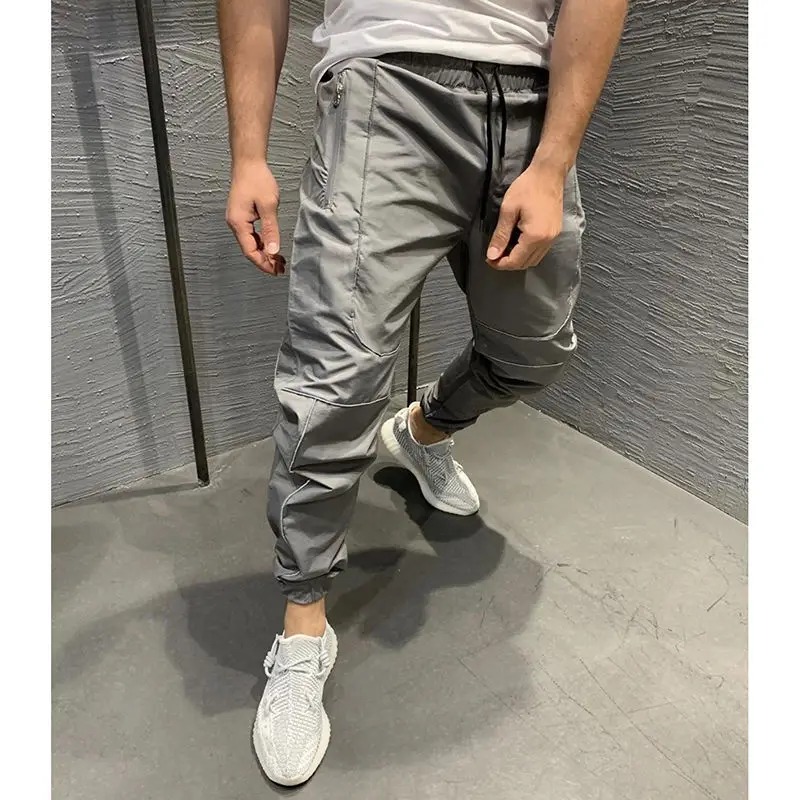 Muscle Sports Pants Men's Spring and Autumn Loose Quick-drying Casual Trousers Luminous Straps Running Fitness Pants Trendy