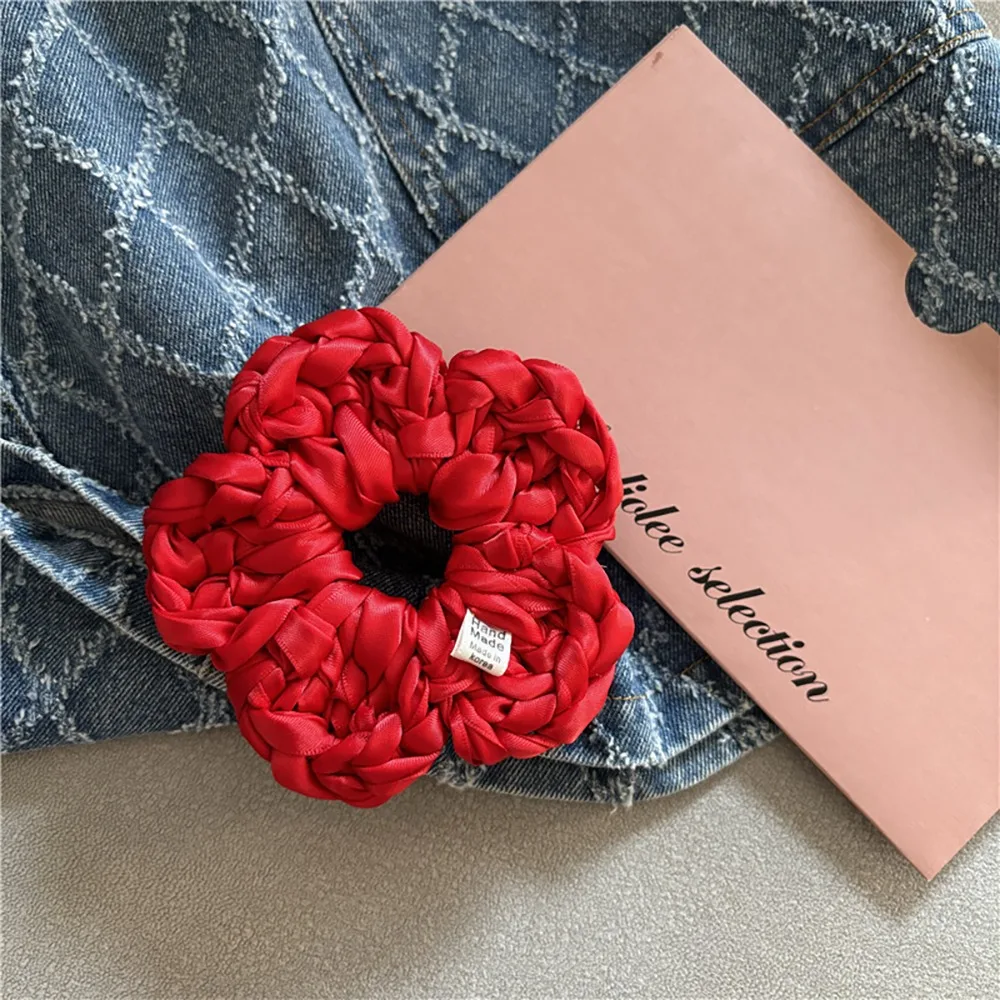 

Cute Soft Woven Heart Hair Tie Elastic Sweet Flower Rubber Band Colorful Creative Hair Rope Girls