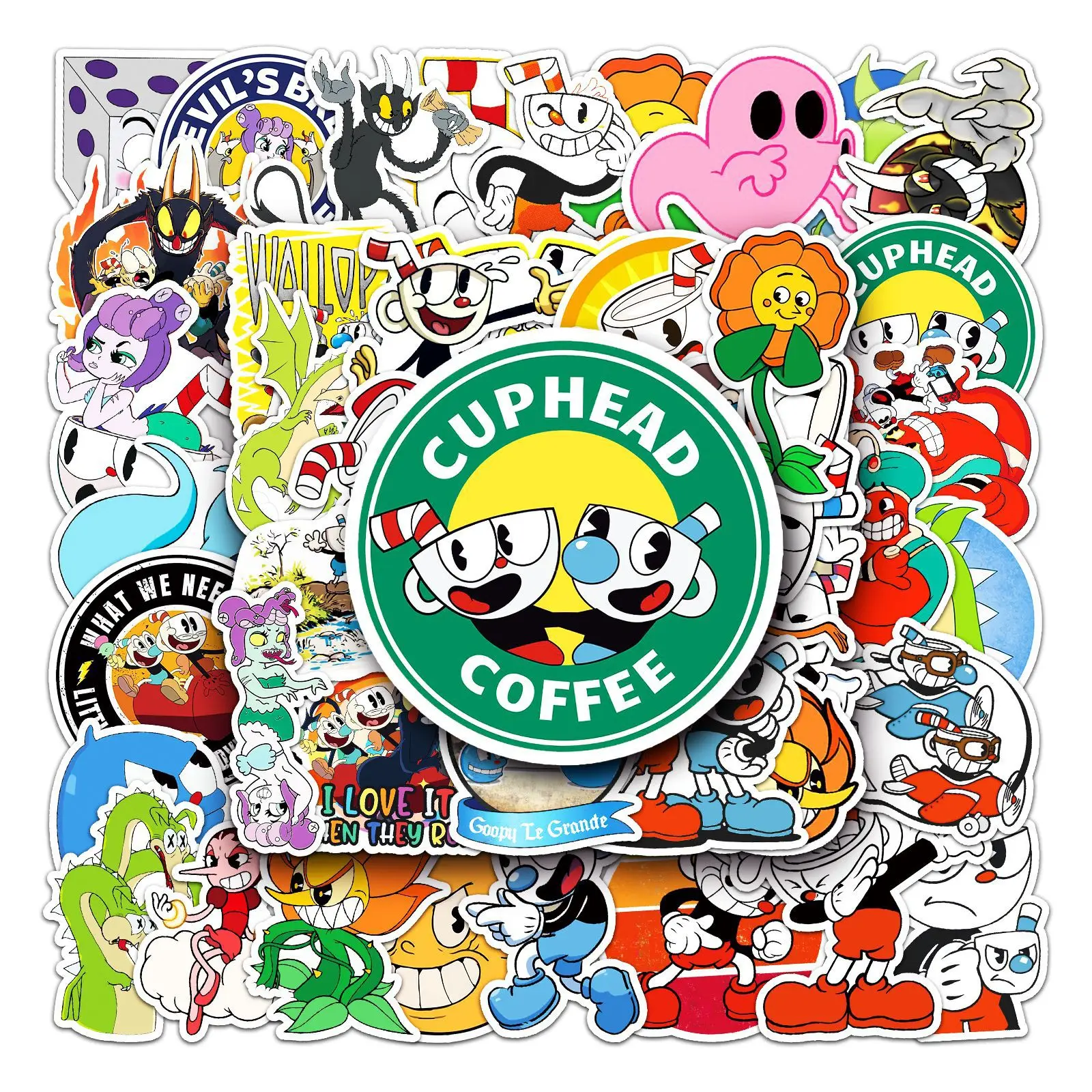 Pegatinas de Graffiti de la serie Cuphead Retro, 10/50 piezas, aptas para ordenador portátil, teléfono, monopatín, decoración de tazas, pegatinas DIY, juguetes al por mayor