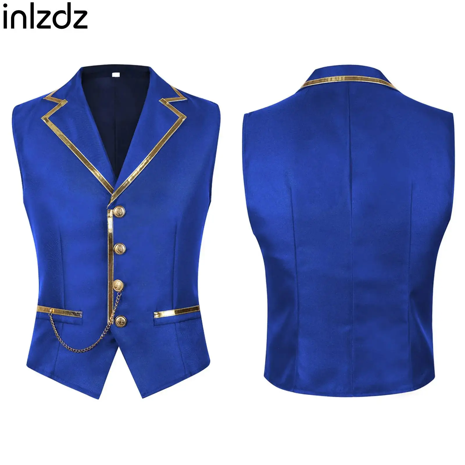 سترات رسمية للرجال معدنية لامعة سلسلة ديكور سترة Steampunk القوطية صدرية لجميع القديسين تأثيري ملابس الحفلات المسائية