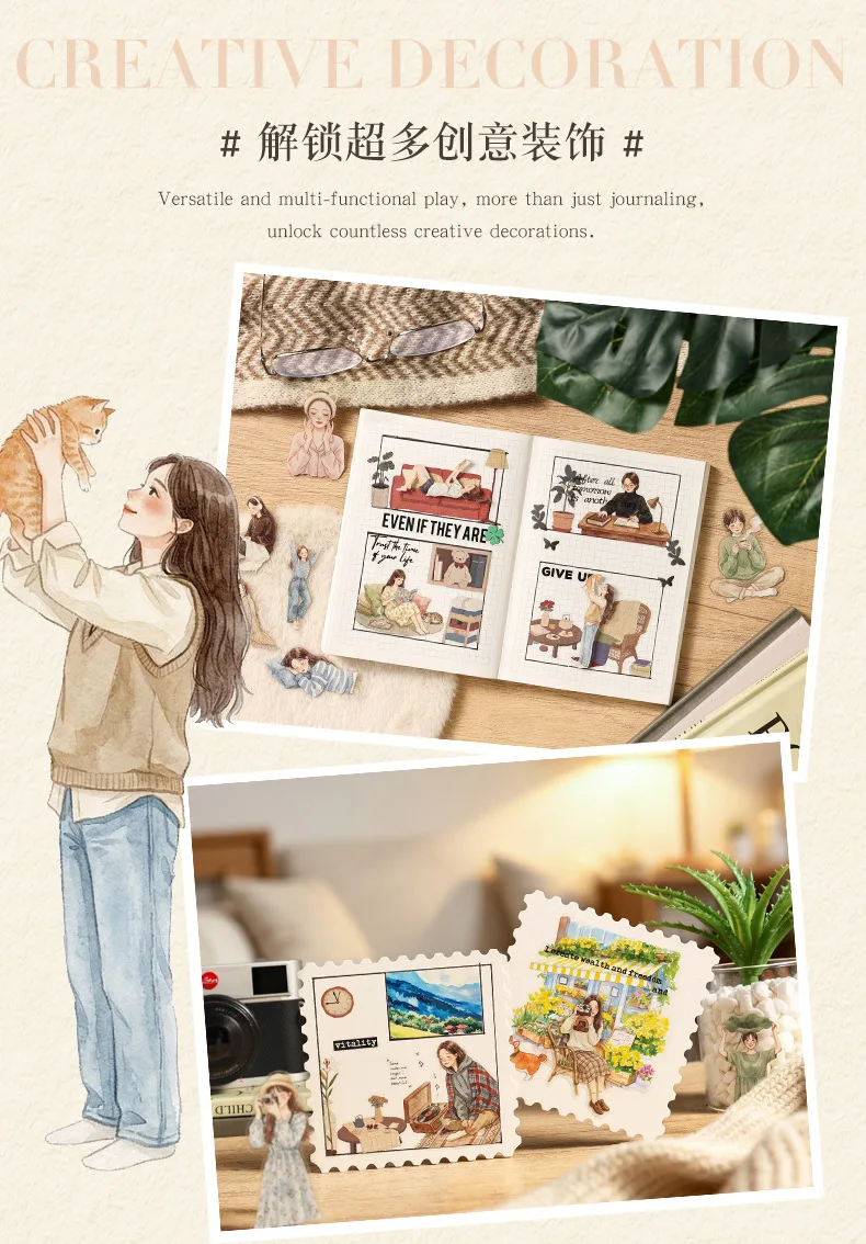1 Packung/20 Stück Vintage Daily Girl Sticker Pack, Retro-Lifestyle-Charakter-Dekor-Aufkleber für DIY Scrapbooking, Tagebuch, Planer, Album – Detail 8