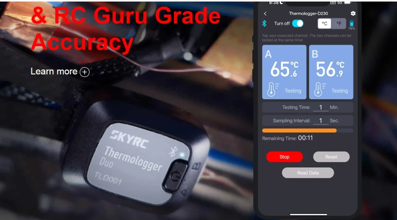 SkyRC TLD001 Thermologger Duo Motor ESC Temperature Detector Bluetoth Battery Checker TLD001 SK-500043