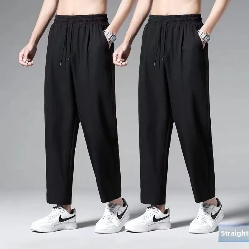 

Ice Silk Thin Casual Pants Men's Loose Fit Straight Leg Large Size Breathable Qui Dry Summer Trousers Polyester Fiber