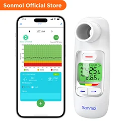 Sonmol Smart Peak Flow Meter with Risk Indicator & 300 Records Storage, Portable Spirometer with Tracking App and Bluetooth