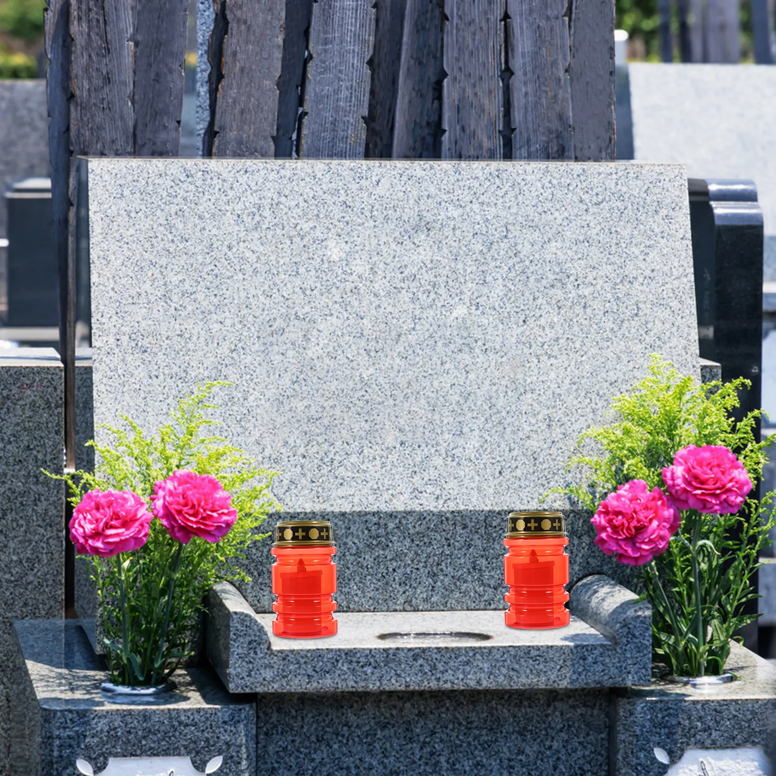 

2pcs LED Outdoor Led Flameless Candles Church Red Flameless Flickering Grave Cemetery Lanterns Decorative Pillar Lights