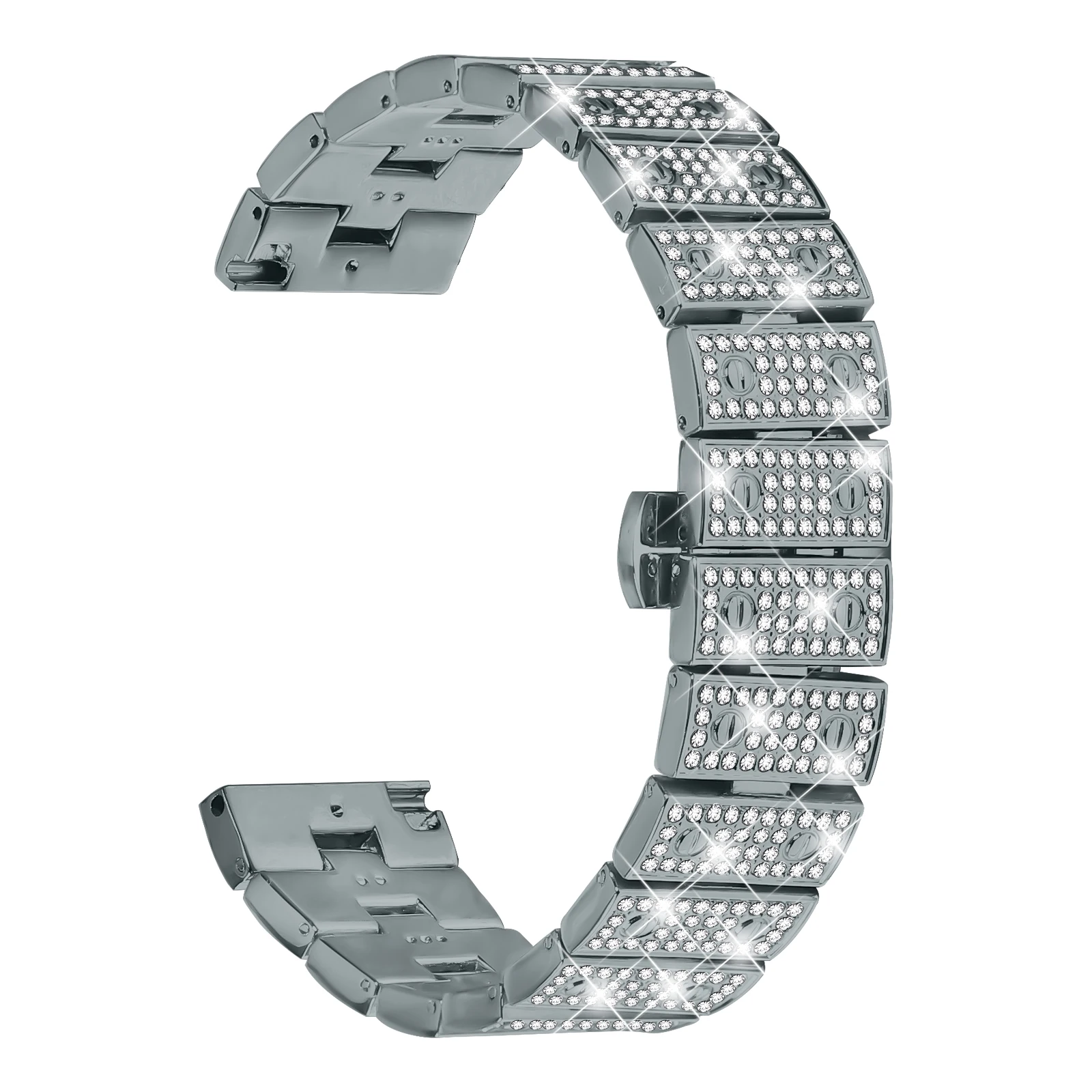 

For Garmin Forerunner 265 Music Watch Band Alloy Metal Rhinestones Decor Strap with Butterfly Clasp - Titanium