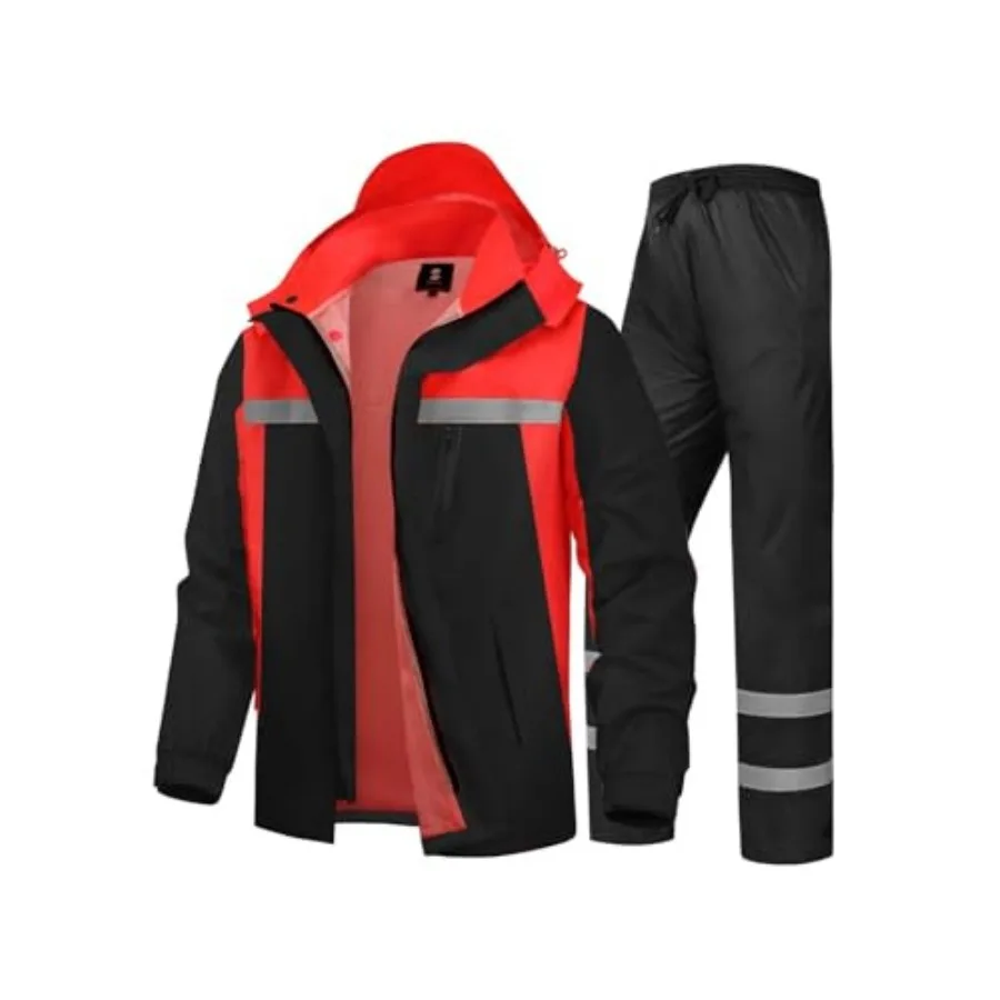 

Men's Rain Suit High Visibility Reflective Work Rain Jacket Pants for All Sport Farm Fishing Motorcycle
