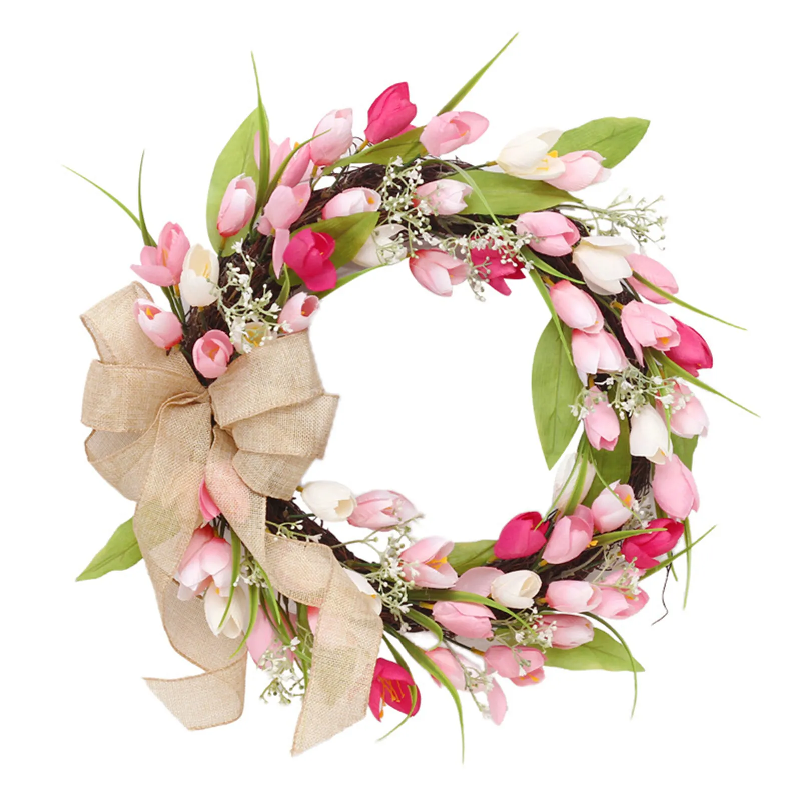 Wreath Door Decoration 45cm Pink Garland Simulation Flowers Tulip Wreaths