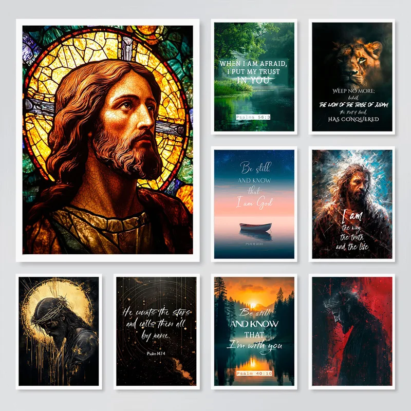 Modern Christian Cross Religious Jesus Bible Verses Wall Art Canvas Painting Jesus Believers Posters for Room Home Church Decor