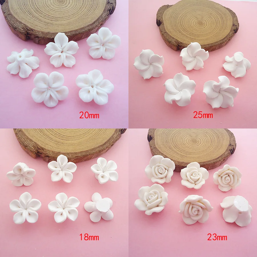 10Pcs/lot Exquisite White Soft Ceramics Flower Charms for Earrings Hair Accessories DIY Pendant Loose Materials Jewelry Making