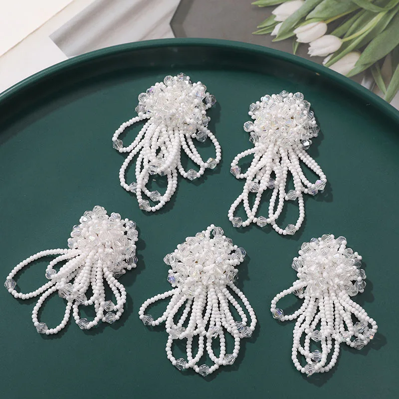 French Style High Quality Faux Pearl and Crystal Tassel Shoe Buckle for Summer Jelly Sandals Clogs DIY Handmade Beads