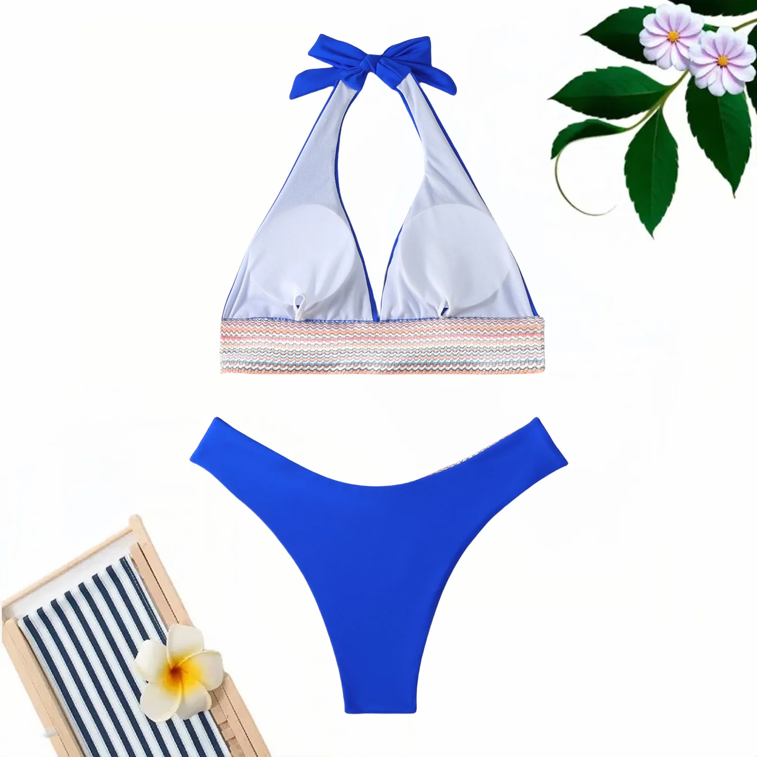 2024 Summer Deep V Sexy Bikini Women Swimsuit 2 Piece Swimsuit Backless Swimsuit High Waist Triangle Bikinis Set Beach Swimwear