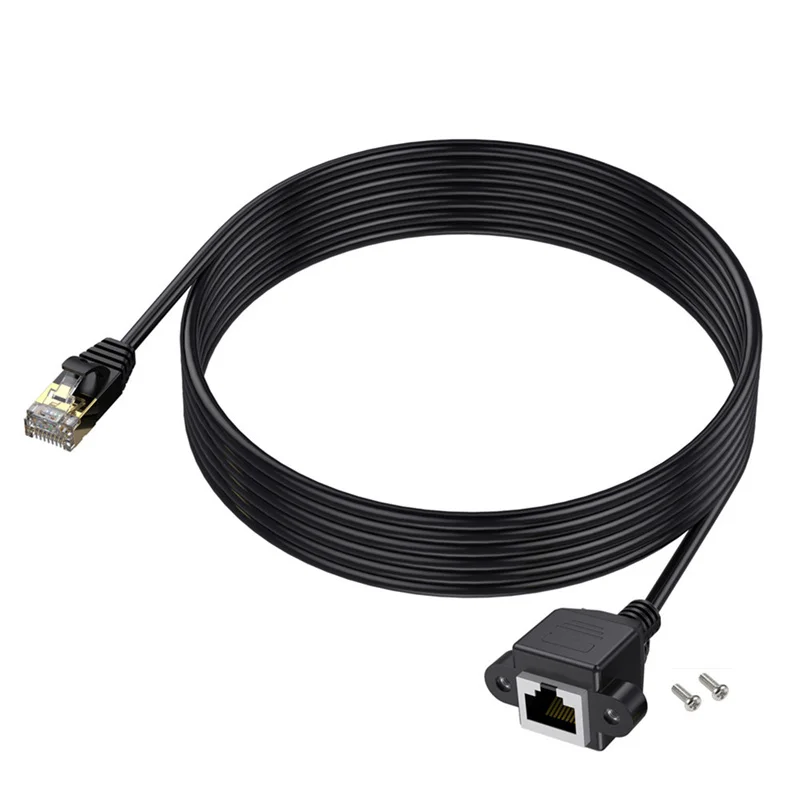 OD 3.8mm CAT 8 Gigabit RJ45 Male to Female With Screw Holes Can Be Fixedly Installed Computer Switch Network Extension Cable