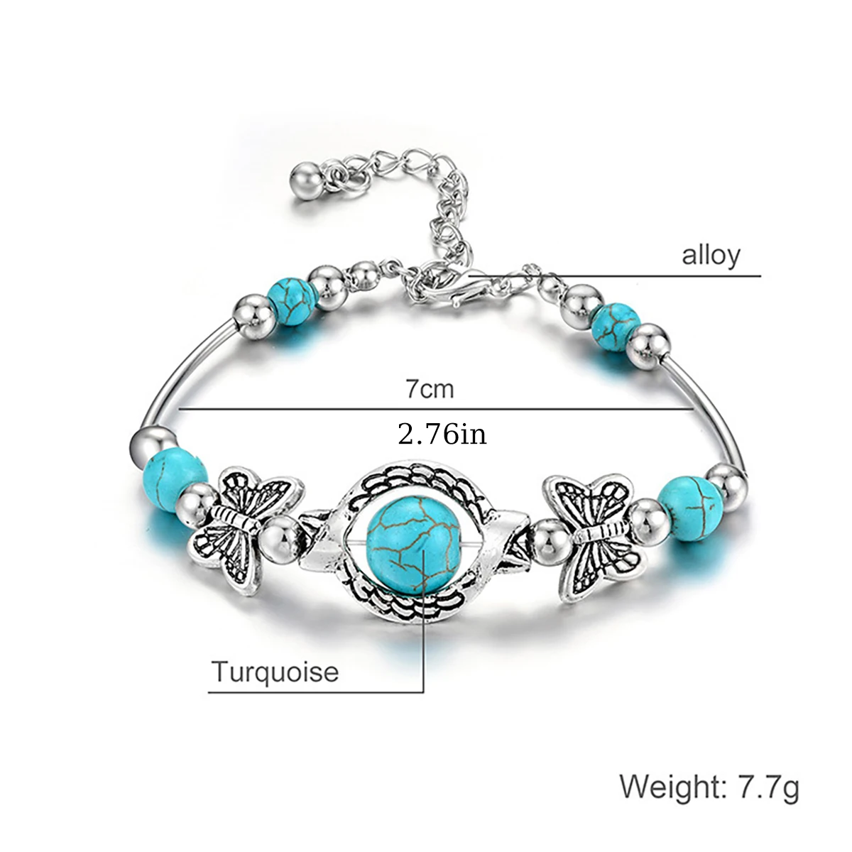 العرقية نمط البوهيمي الفيروز الطبيعي فراشة جولة الخرزة سوار للنساء الصيف الشاطئ اكسسوارات الديكور مجوهرات هدية