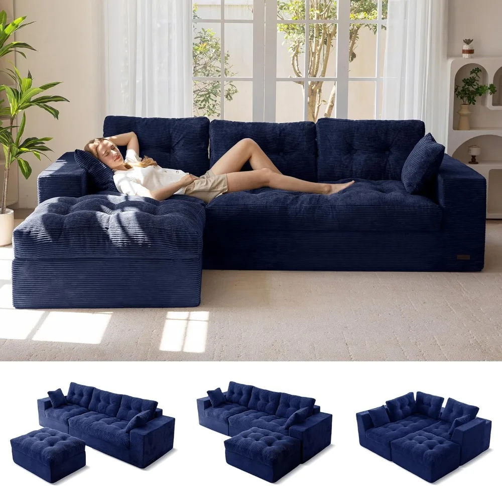 

104" L Shaped Modular Sectional Sofa with Ottoman, Cloud Boneless Couch with Layered Cushion, Upholstered Sofa in a Box