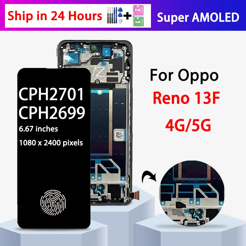 oppo-reno13-f-cph2701用amoled-lcdスクリーン、oppo-reno-13f-5g-cph2699用lcdスクリーンタッチデジタイザーアセンブリ