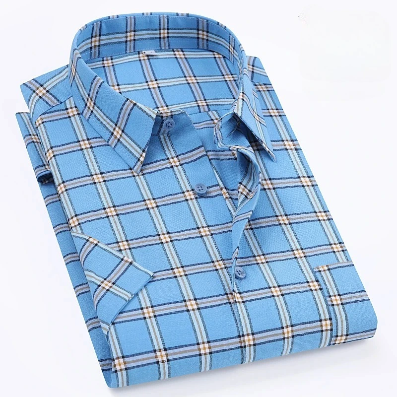 

New in shirt plus size 100%cotton oxford summer Casual short sleeve shirts for man slim fit formal plaid shirt office clothes