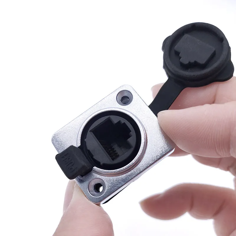 10 piece RJ45 Waterproof Network Connector with Rubber cover IP65 8p8c D type Panel Mount Socket RJ45 Ethernet Connector