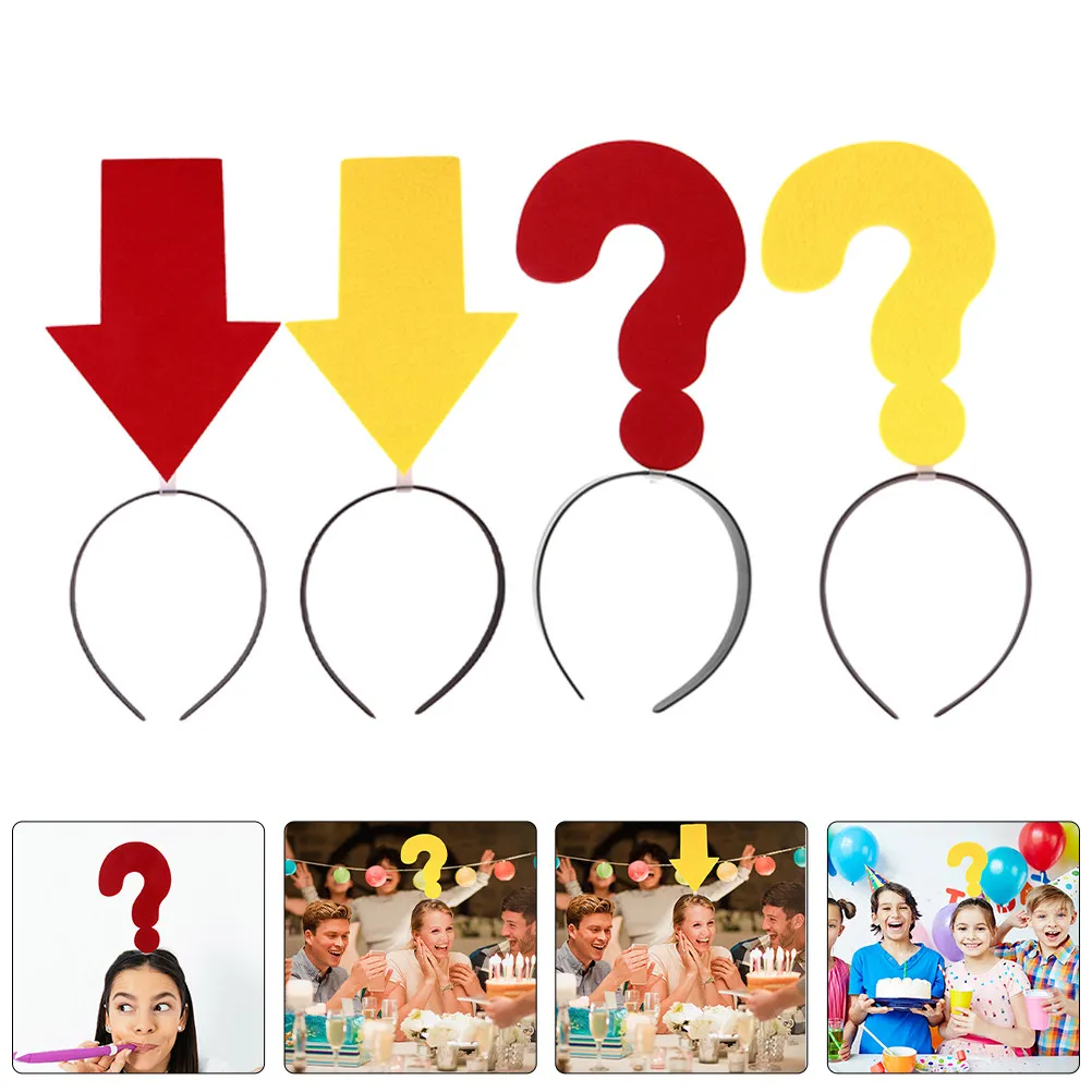 

4Pcs Arrow Question Mark Novelty Party Hairbands Yellow Funny Symbol Headbands for Birthday Halloween Christmas Carnival Photo
