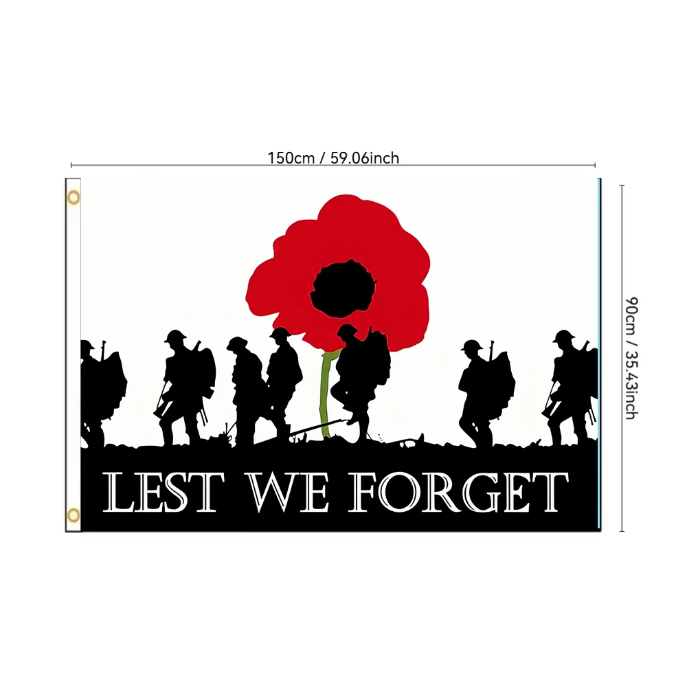 Drapeau militaire britannique à motif de coquelicot 2x3ft 3x5ft – Pour ne pas oublier – Bannière de commémoration en polyester pour décoration murale intérieure et extérieure