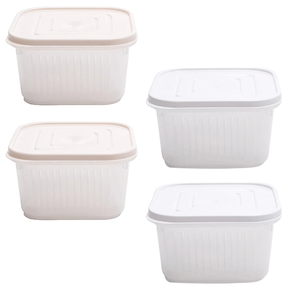 

4pcs Transparent Kitchen Storage Box for Detachable Drain Layer Food Sealing Container PE PP Material