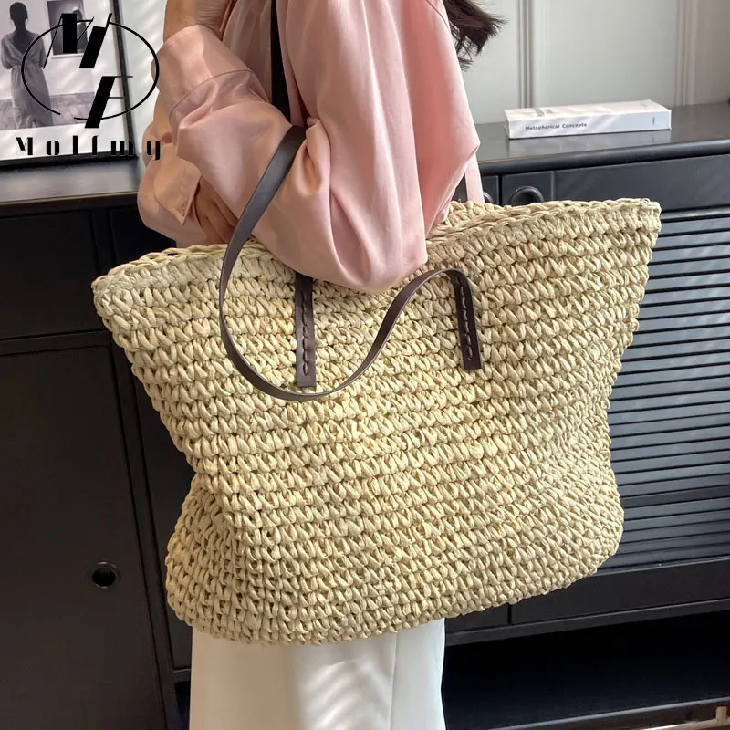 Straw Woven Tote Bags Casual Large Luxury Design Capacity Handbag Beach Shoulder Simple Women\'s Bag Style Shopping Summer bolsos