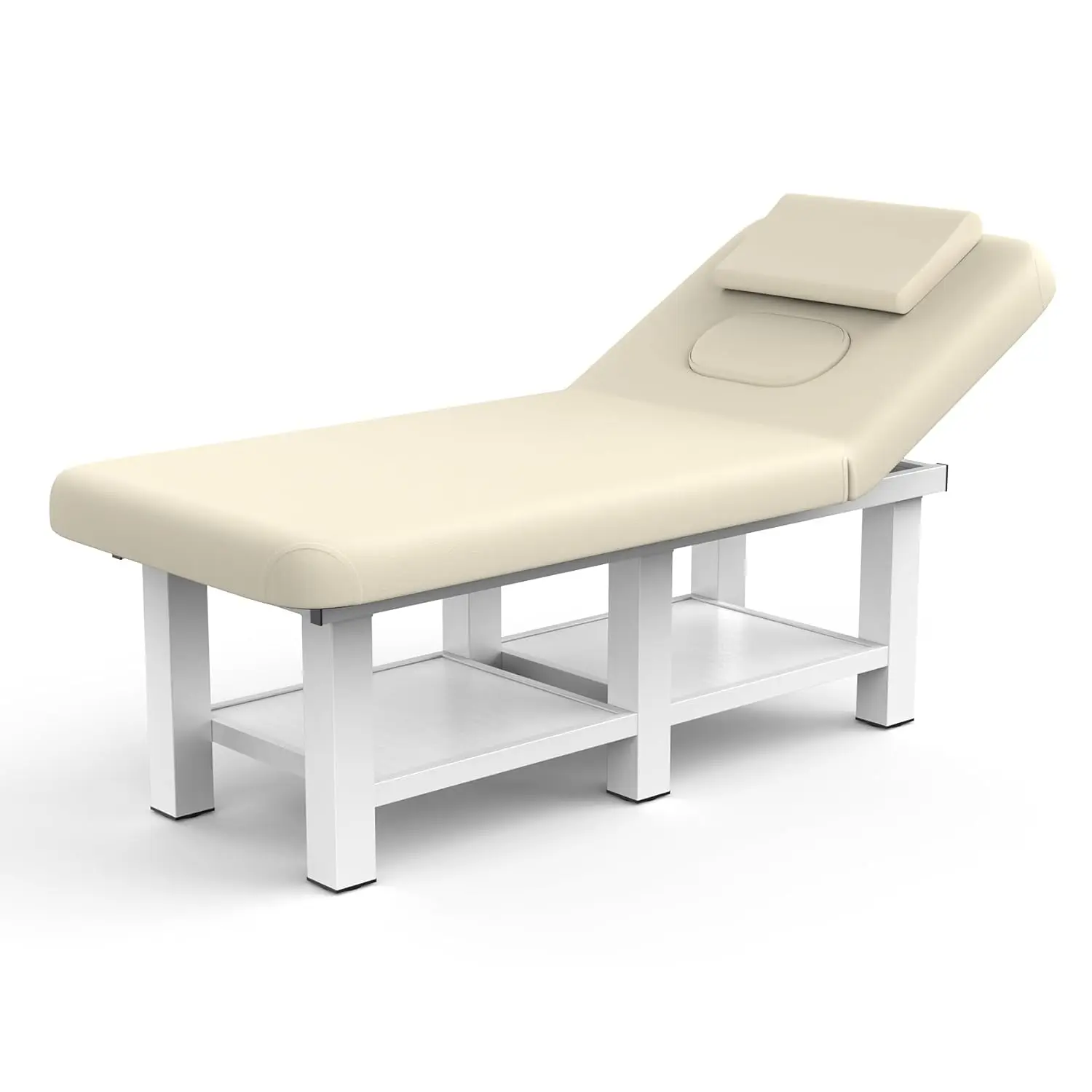 

Beige Grey Wide Stationary Massage Table with Backrest for Treatment Table Physical Therapy Table Spa Facial Bed.