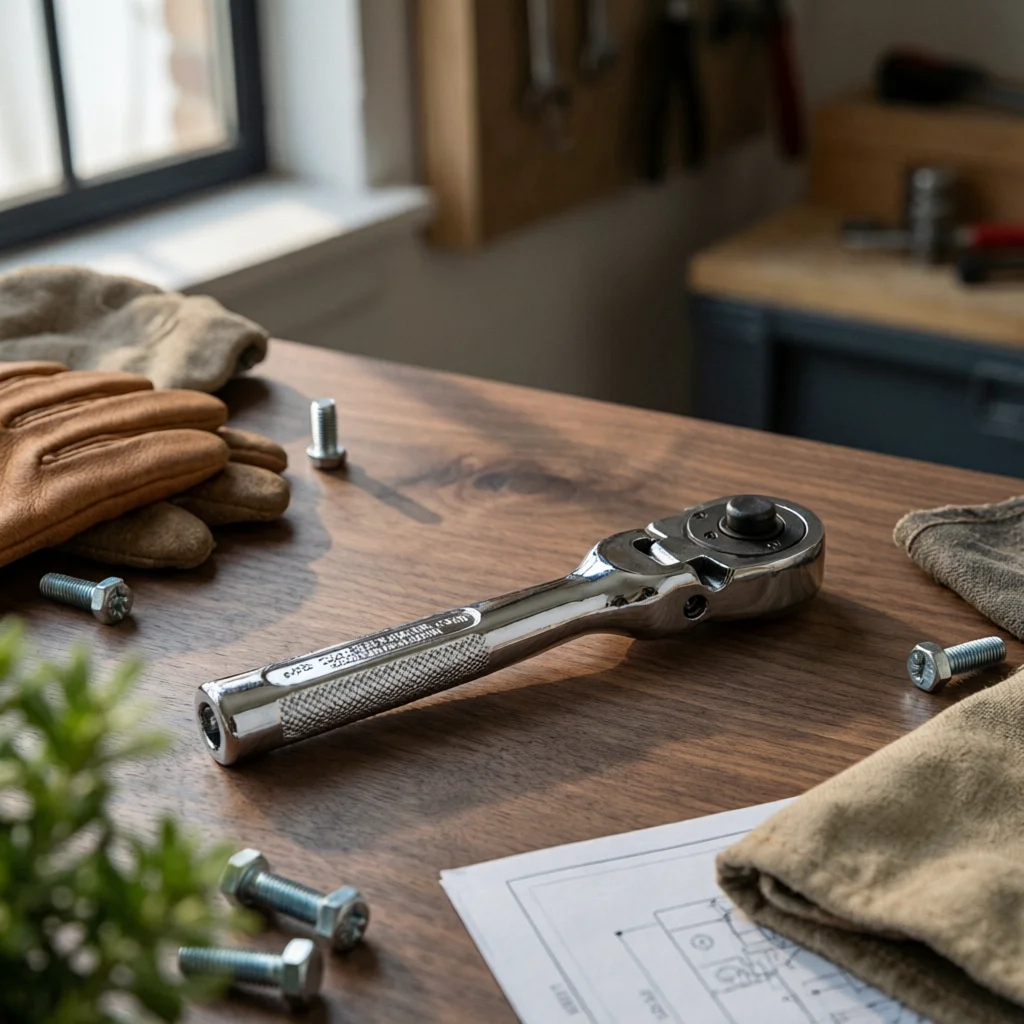 Ratcheting Wrench Straight-Shaft Ratchet Wrench Ratcheting Spanner Chrome Plated Tool Drop-Forged for Mechanics
