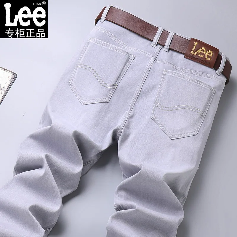 Lee Tpab Spring Summer Thin Men's Jeans Fashionable Straight-Leg Slims Smooths Your Silhouette Elastic Trousers Grey For Youth B