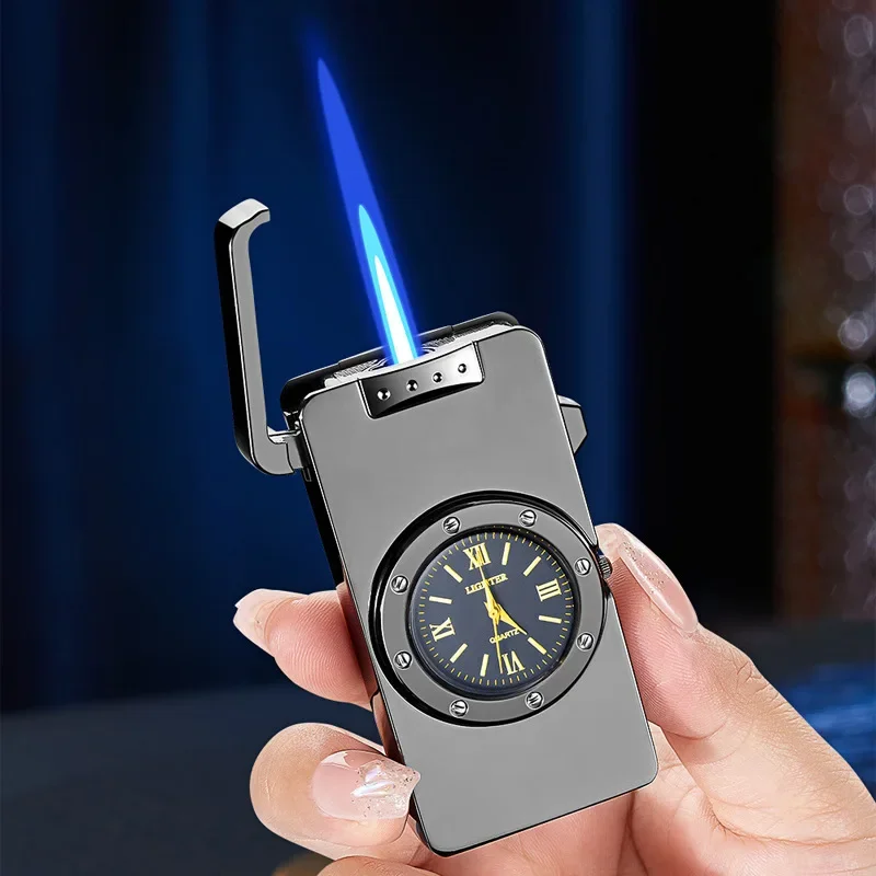 

New Metal Quartz Watch Inflatable Lighter Windproof Jet Flame Outdoor Portable Lighter Cigarette Accessories Men's Gift