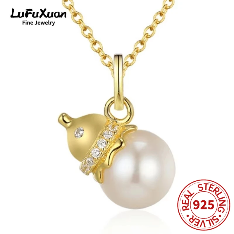 Lufuxuan Sterling Silver 925 Freshwater Pearl Zircon Necklace Cute Gourd Shape Simple Fashion birthday gift