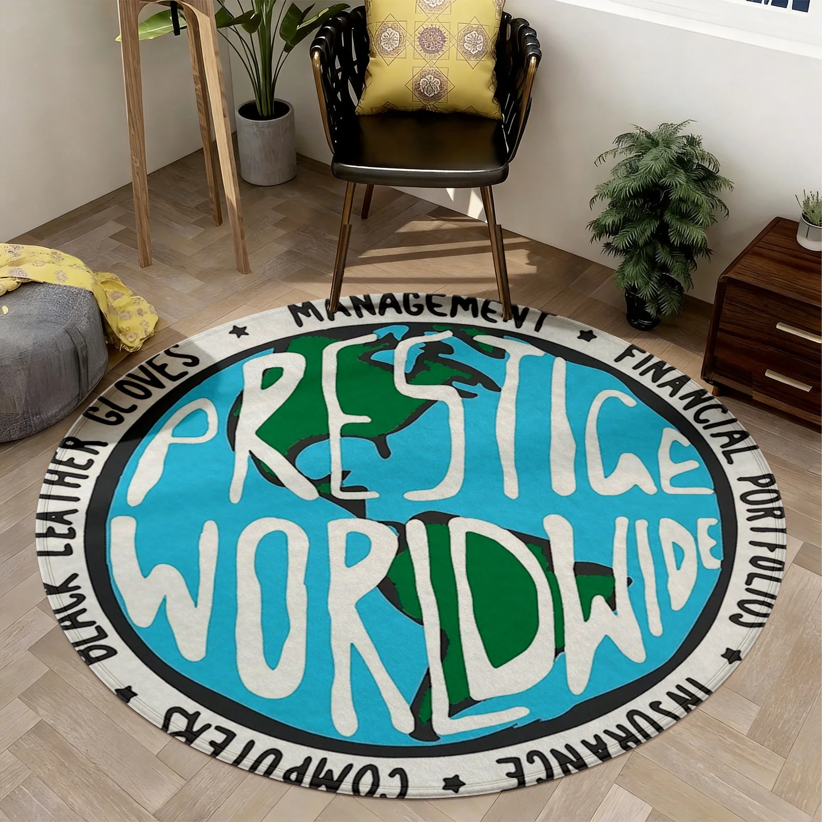Round Circular Area Rug Modern Living Room Mat Global Corporate Theme Accent Floor Decor for Home Office Indoor Carpet Unique St