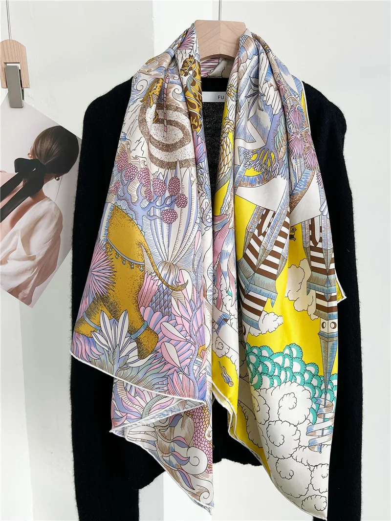 

Big Silk Scarf Women Hand Rolled Edges Shawls Designer Luxury Scarfs Square Scarves Clothing Neck Accessories 135CM