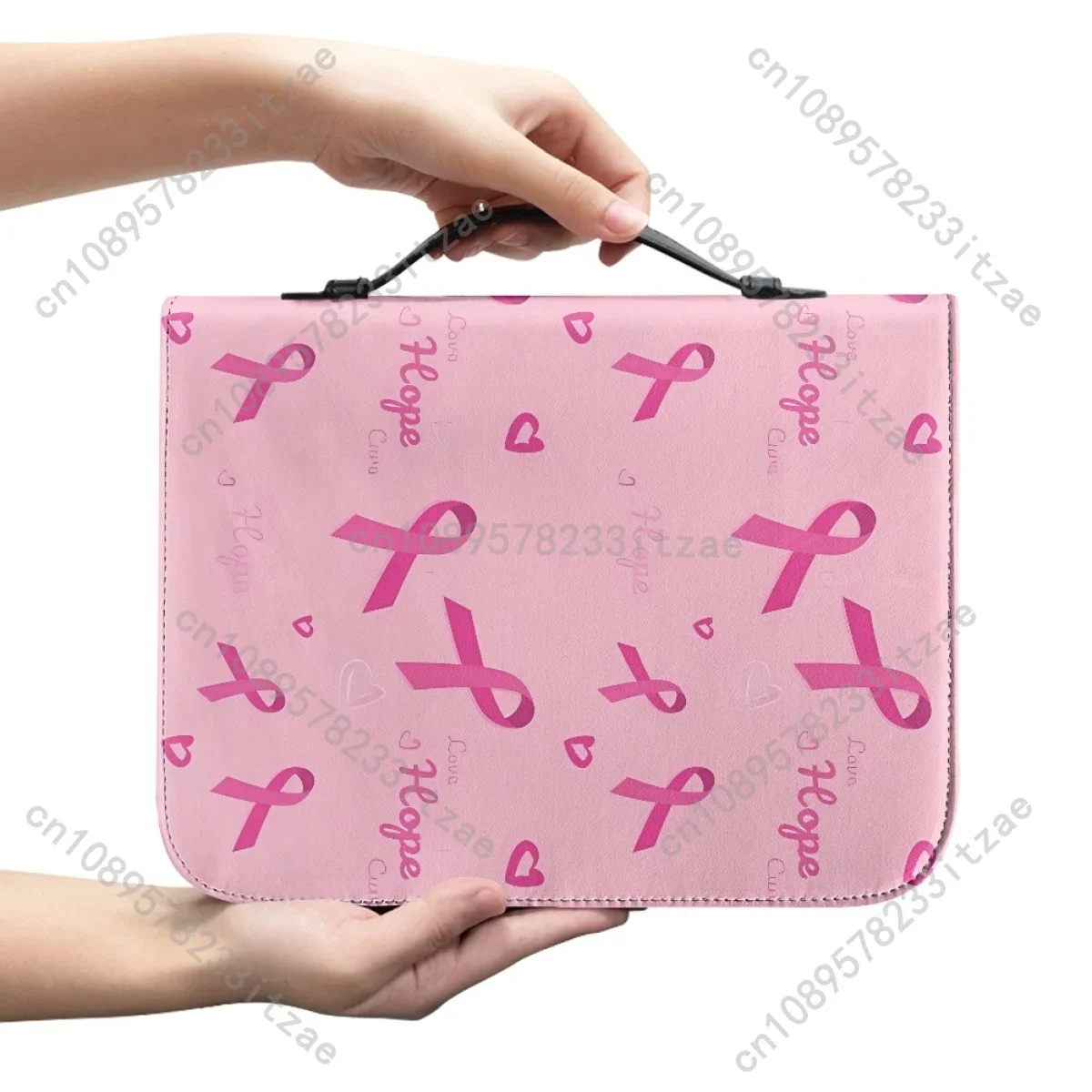 Autism Cancer Consciousness Bible Storage Bag for Women 2024 Pink Cravat Print Bible Bag Leather Study Book Holy Storage Boxes