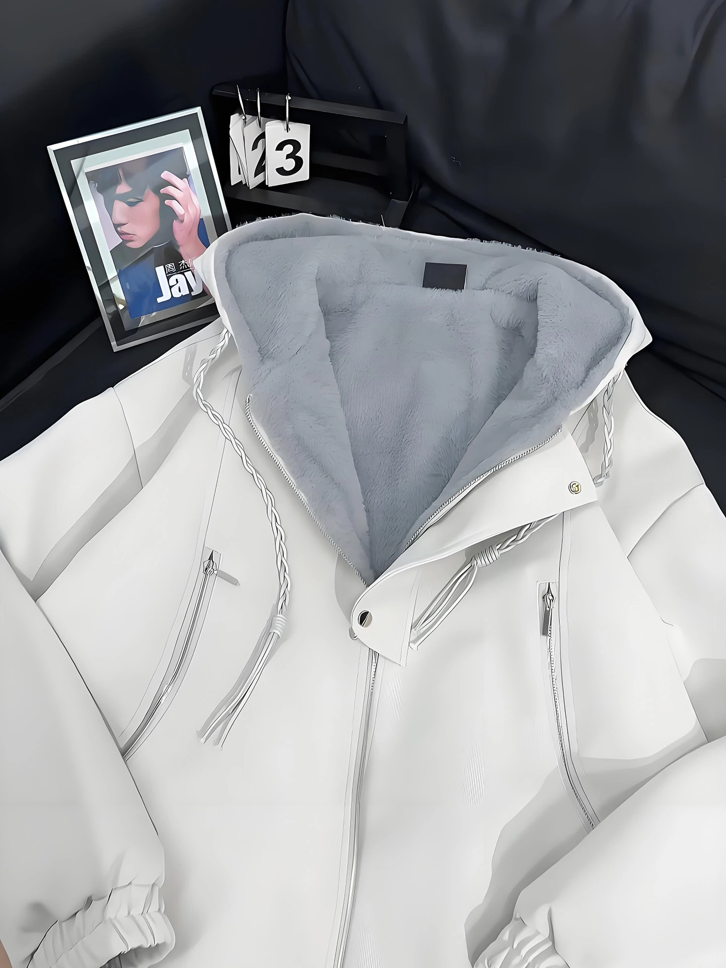 

Men's Fce Lined Hooded Jaet ort Quilted Cotton Workwear Coat Waterproof Winter Warmth Youth Sle Zipper Closure Coat